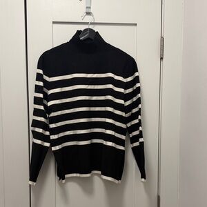 H&M Black and White Striped Turtleneck Sweater